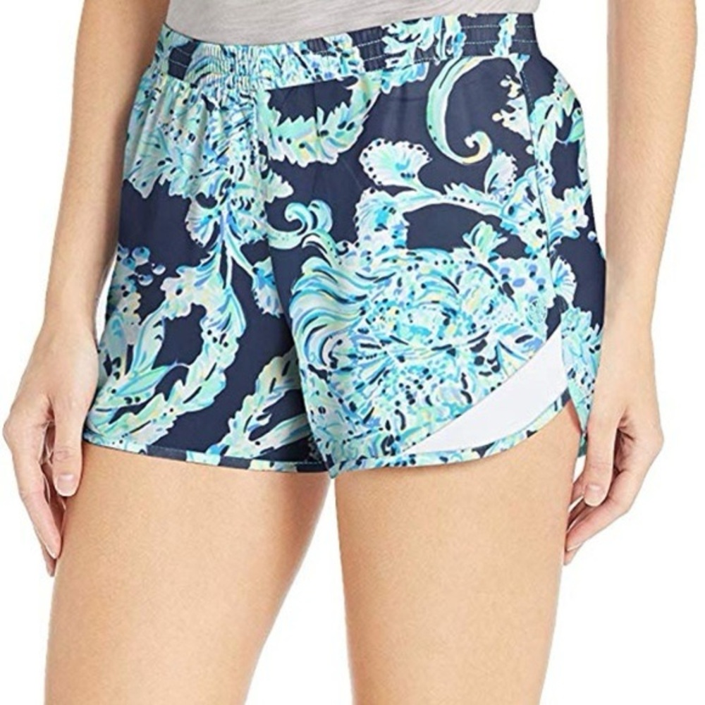 Lilly Pulitzer Ocean Trail Luxletic Running Shorts Women’s XXS Blue Floral
